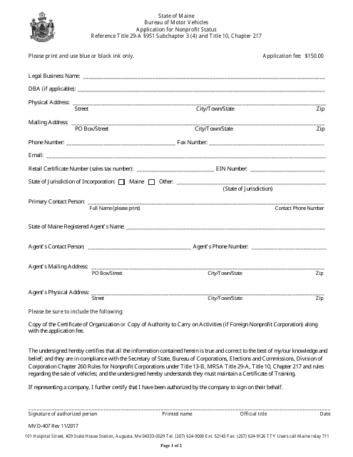 Form MVD-407  Printable Pdf