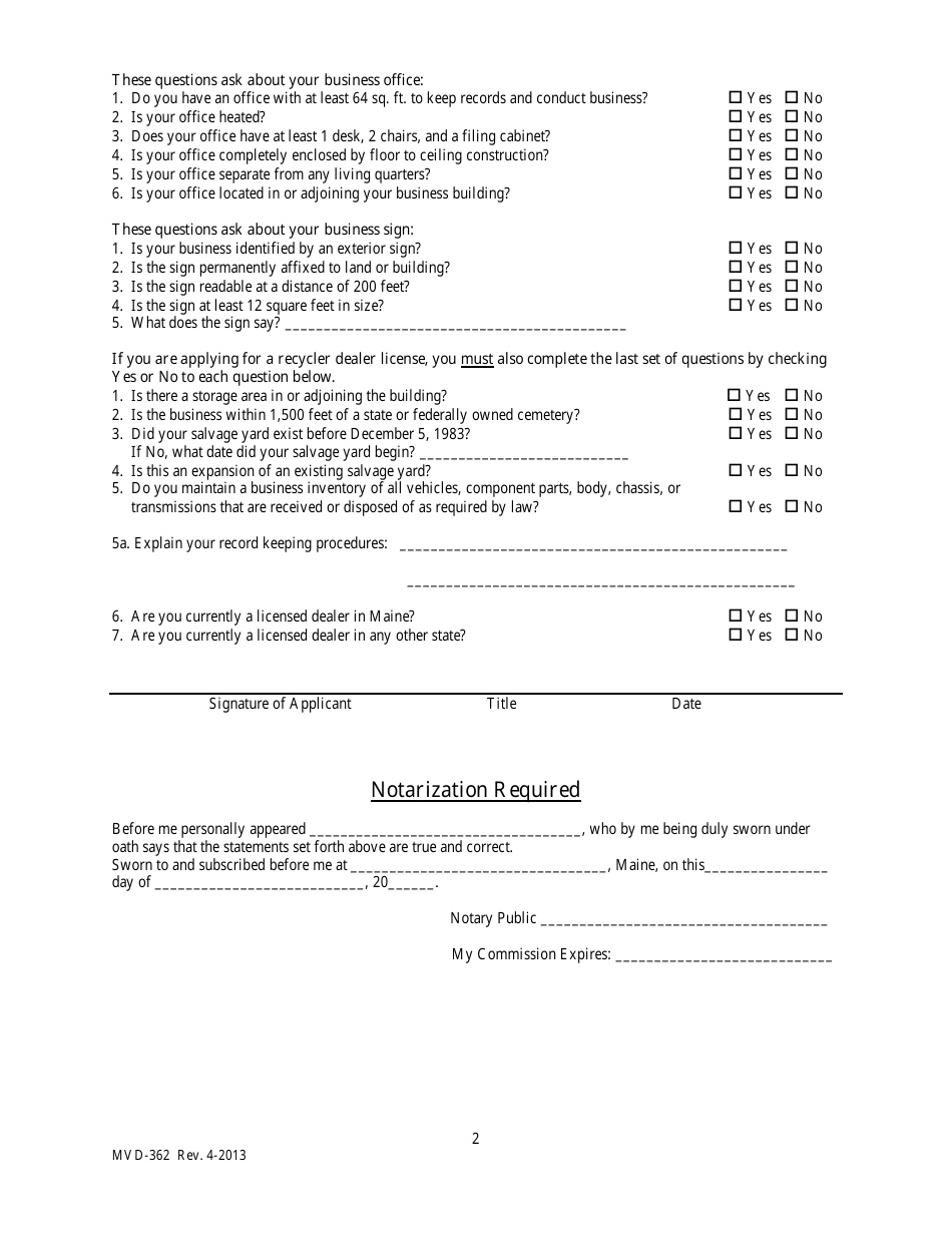 Form MVD-397 Dealer License Application Package - Maine, Page 10