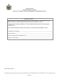 Form MVD-375 Notice of Lost Dealer Sticker and Request for Replacement Sticker - Maine, Page 2