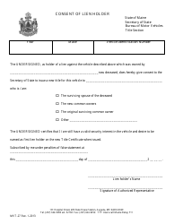 Document preview: Form MVT-27 Consent of Lien Holder - Maine