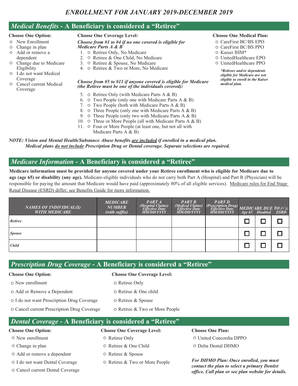 Retiree Health Benefits Enrollment and Change Form - Maryland, Page 3