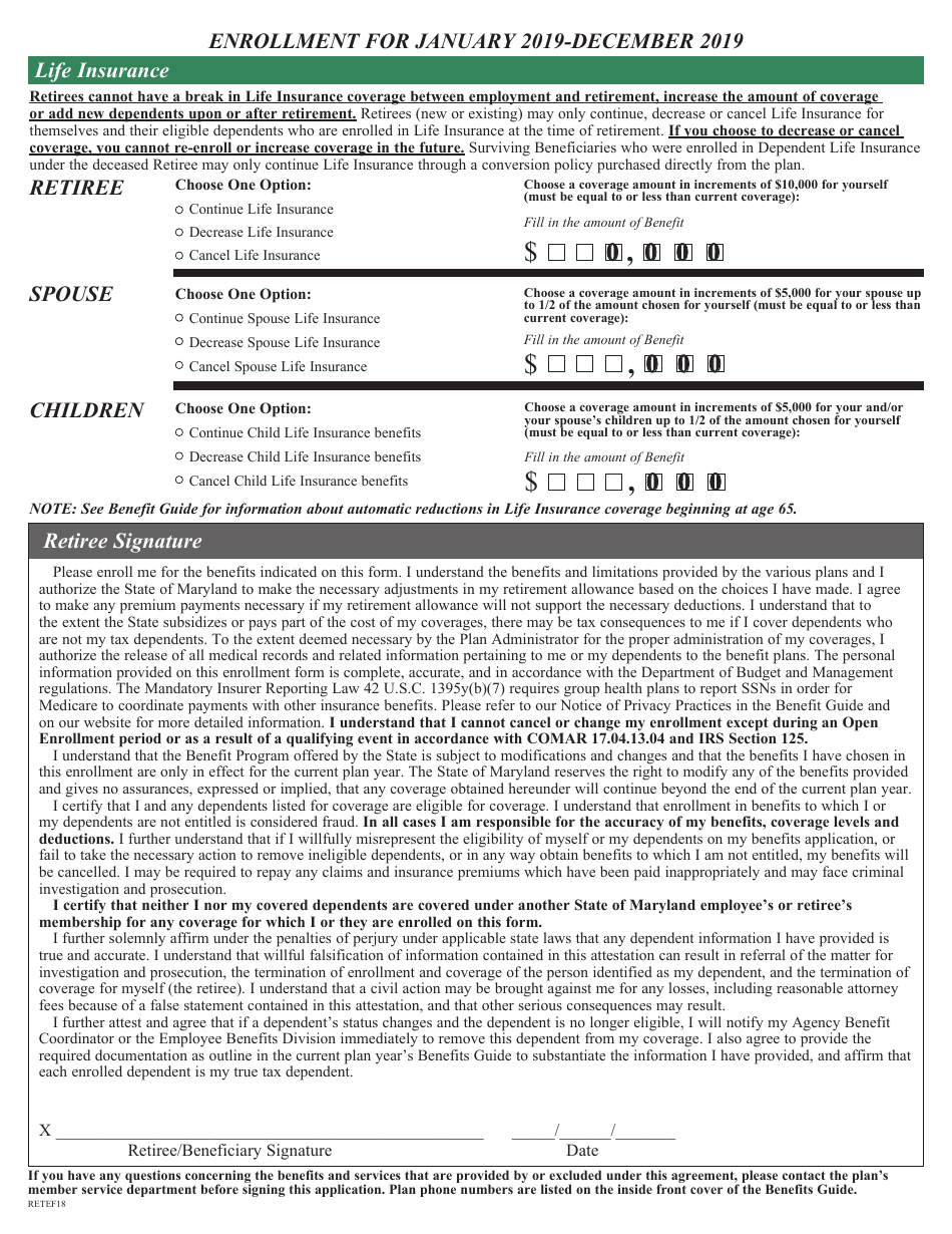 Retiree Health Benefits Enrollment and Change Form - Maryland, Page 4