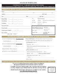 Contractual / Variable Hour Employees Health Benefits Enrollment and Change Form - Maryland