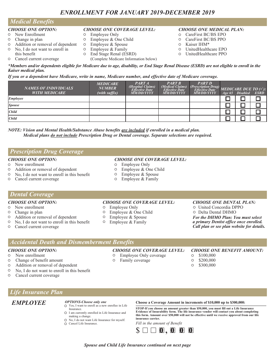 Contractual / Variable Hour Employees Health Benefits Enrollment and Change Form - Maryland, Page 3