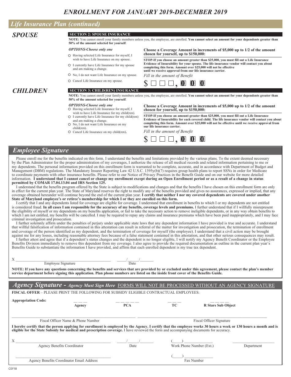 Contractual / Variable Hour Employees Health Benefits Enrollment and Change Form - Maryland, Page 4