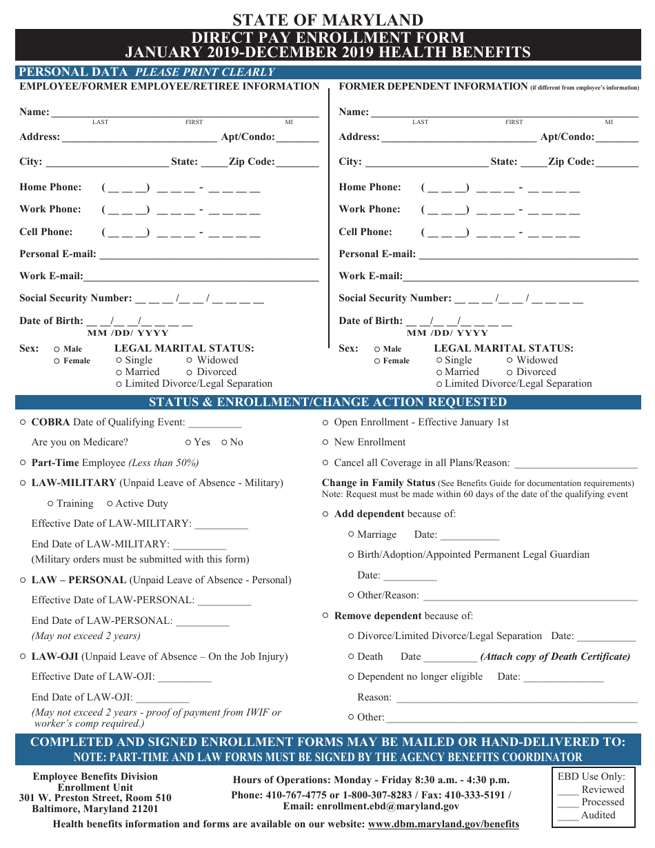 Direct Pay Enrollment Form - Maryland, Page 1