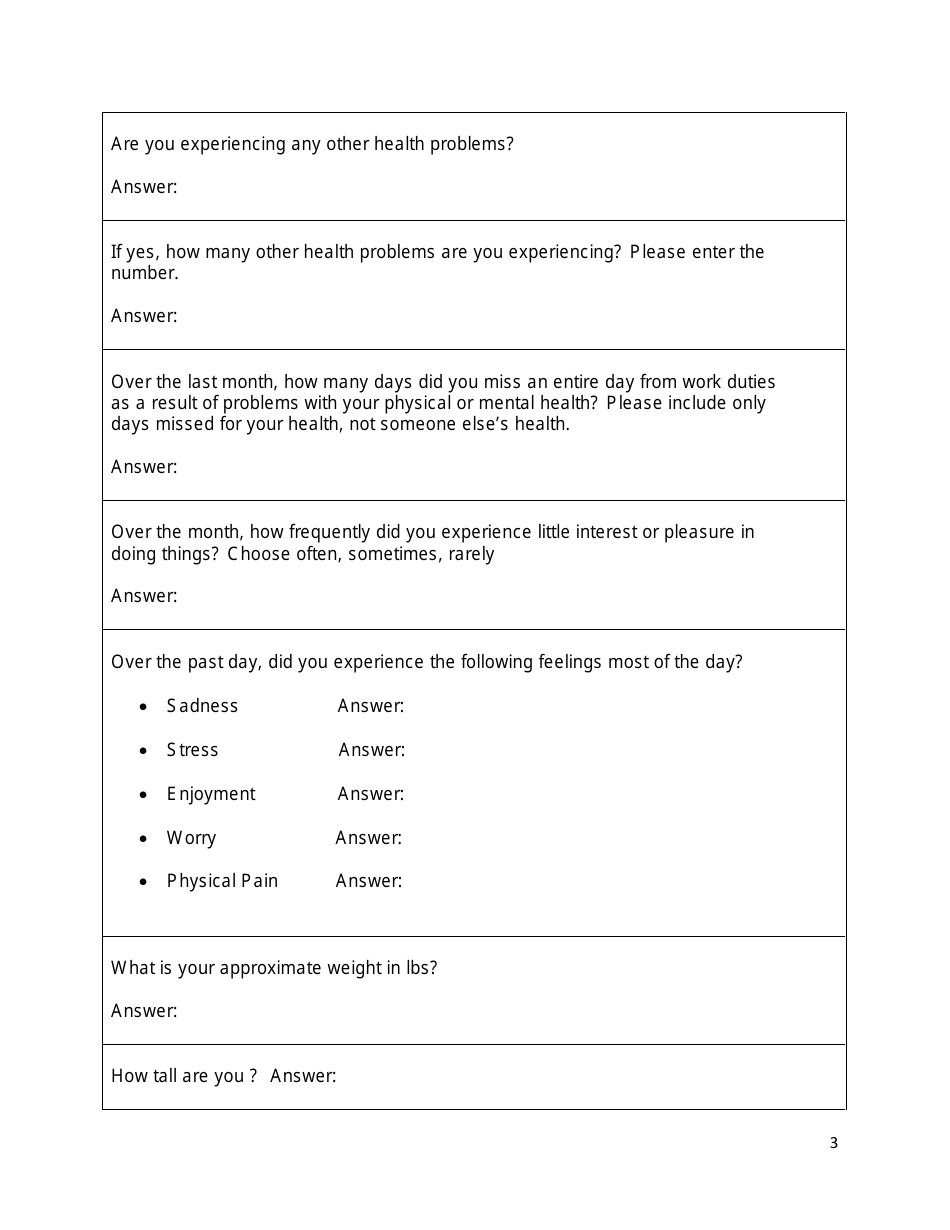 Health Risk Assessment Form - Employee and Retiree Health and Welfare Benefits Program - Maryland, Page 3