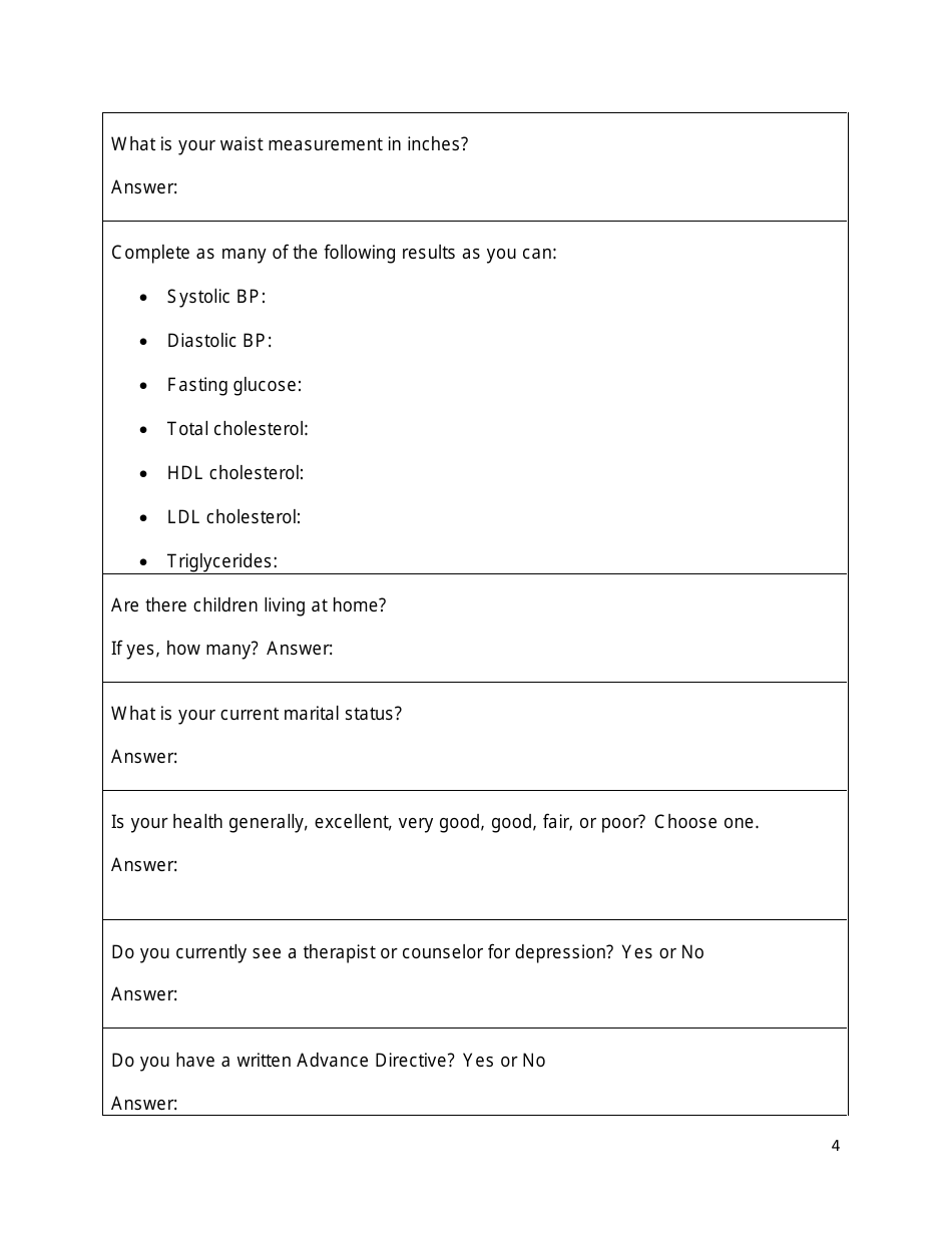 Health Risk Assessment Form - Employee and Retiree Health and Welfare Benefits Program - Maryland, Page 4