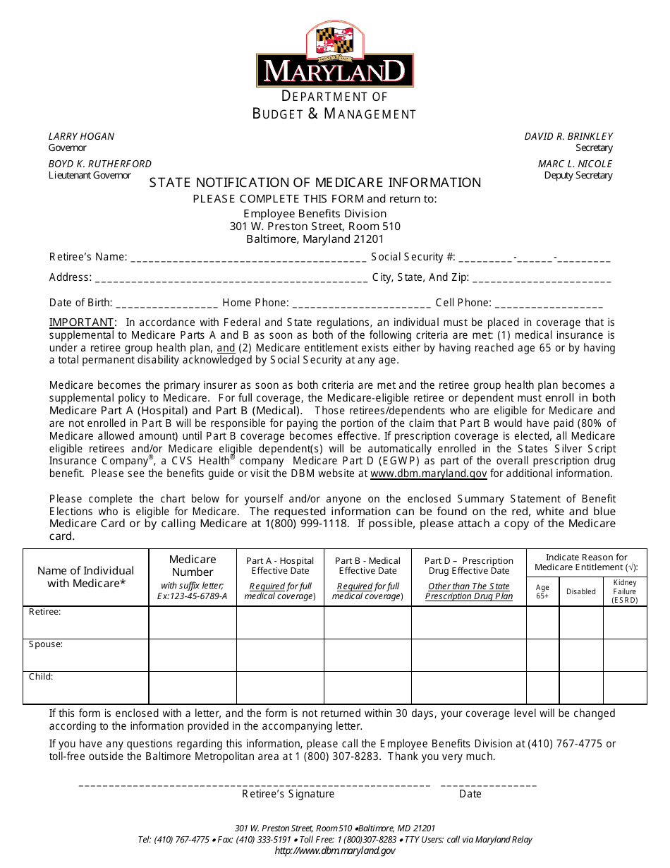State Notification of Medicare Information - Maryland, Page 1