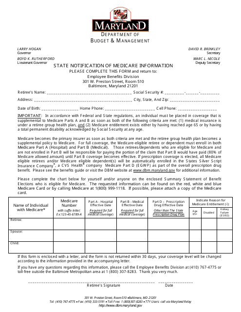 State Notification of Medicare Information - Maryland Download Pdf