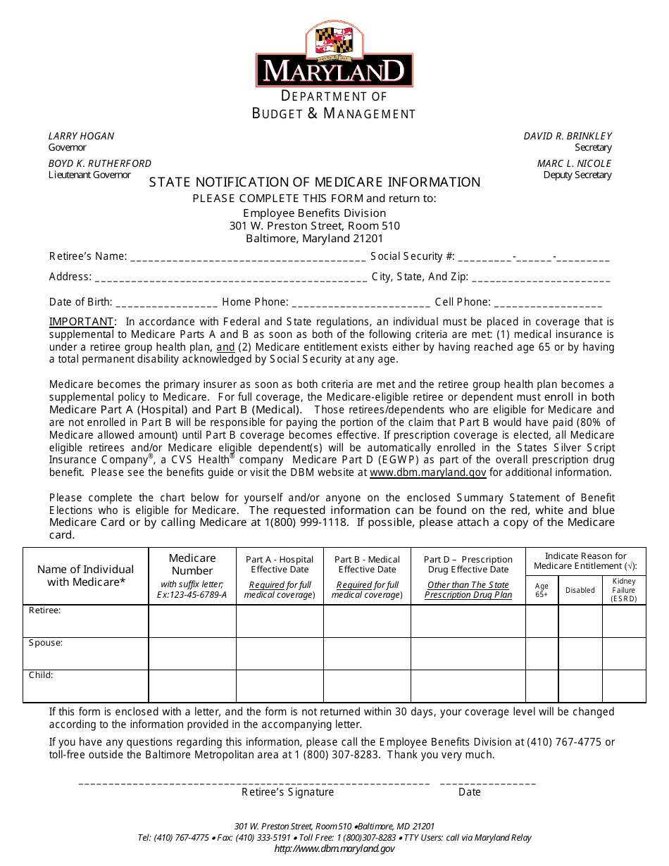 Maryland State Notification of Medicare Information Fill Out, Sign