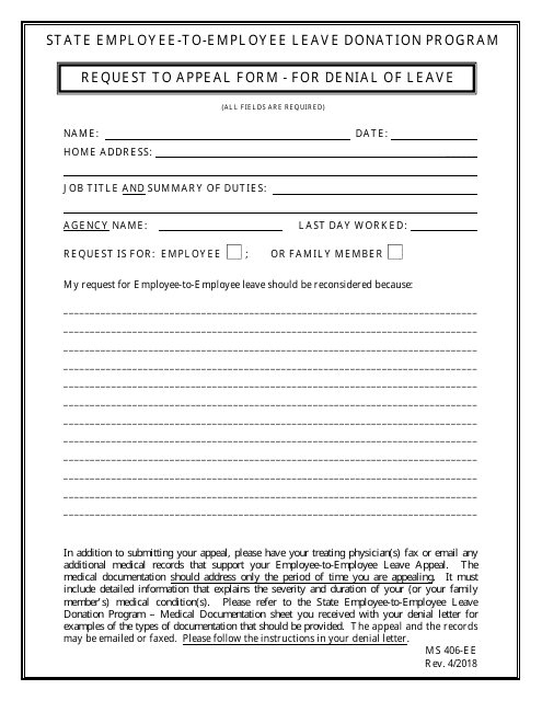 "Employee-To-Employee Leave Donation Request to Appeal Packet" - Maryland Download Pdf