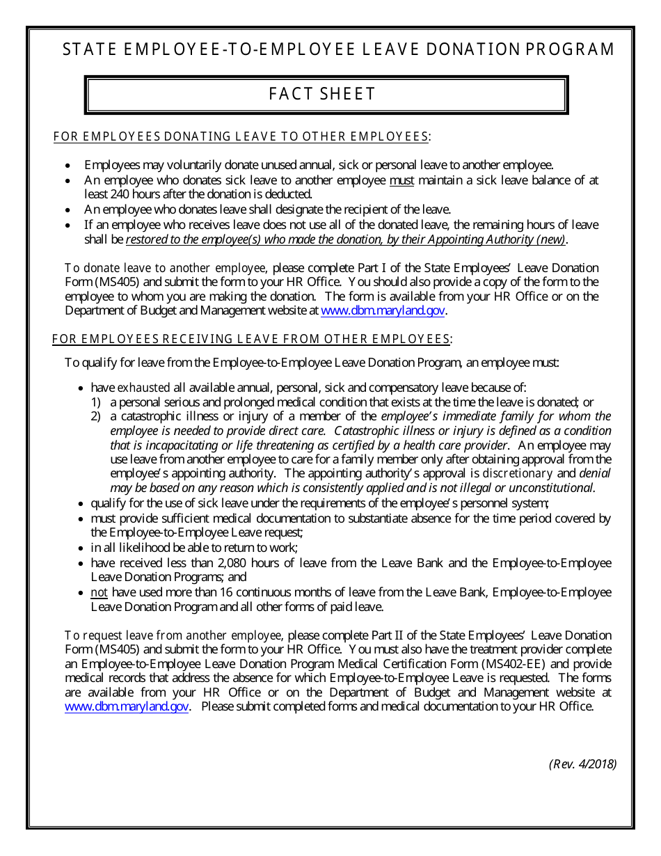 Employee-To-Employee Leave Donation Request Packet - Maryland, Page 2