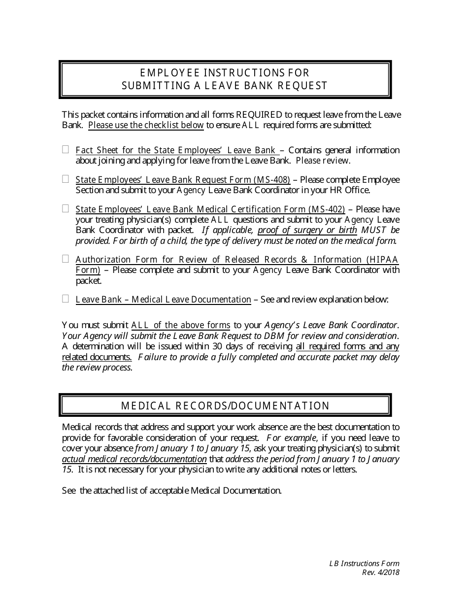 Form MS408 State Employees Leave Bank Request Form - Maryland, Page 1