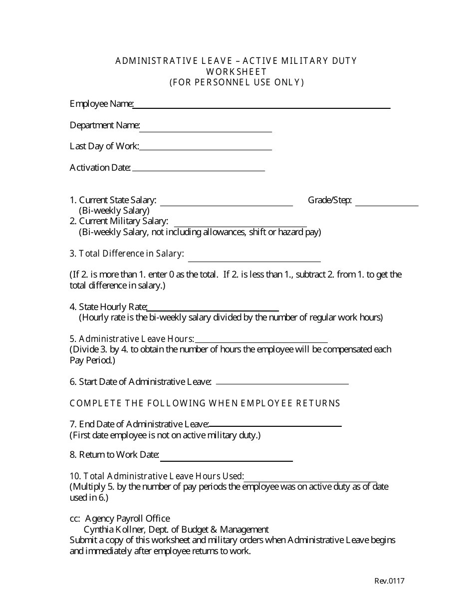 Administrative Leave - Active Military Duty Worksheet - Maryland, Page 1
