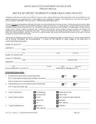 Form OCC1270 &quot;Notice of Intent to Operate a New Child Care Facility&quot; - Maryland