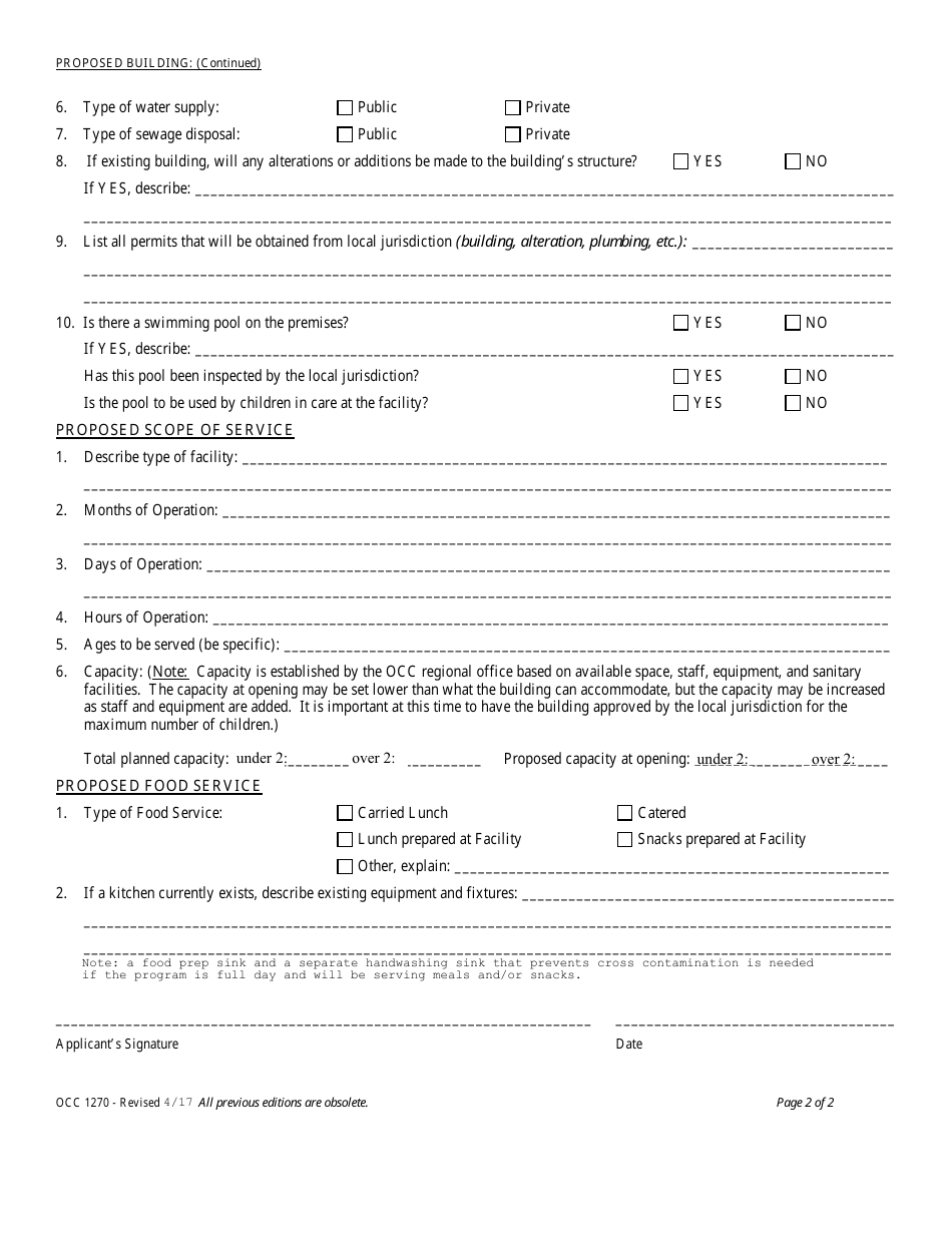 Form OCC1270 Notice of Intent to Operate a New Child Care Facility - Maryland, Page 2