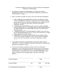 Document preview: Voluntary Surrender of a Family Child Care Registration - Statement of Understanding - Maryland