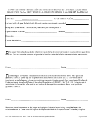 Formulario OCC673 Solicitud Para Continuar La Inscripcion De Guarderia Familiar - Maryland (Spanish)