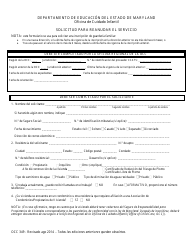 Formulario OCC349 Solicitud Para Reanudar El Servicio - Maryland (Spanish)