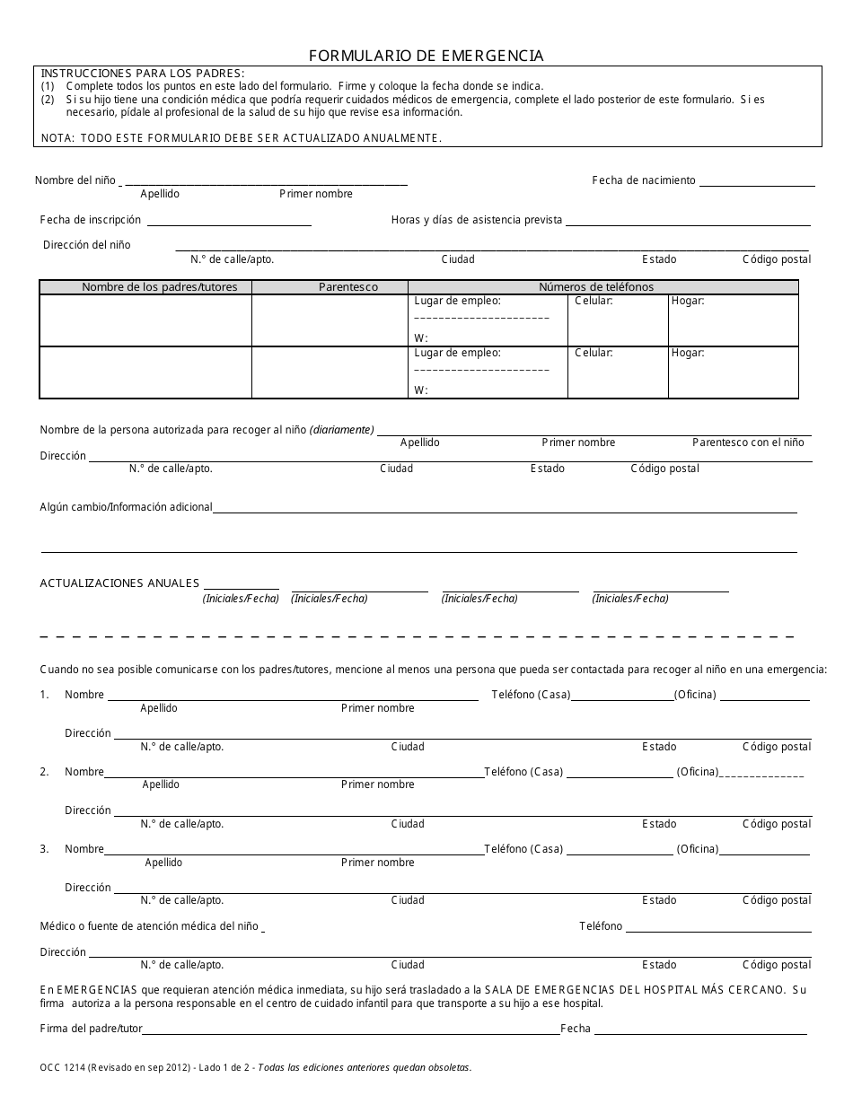 Formulario OCC1214 - Fill Out, Sign Online and Download Printable PDF ...