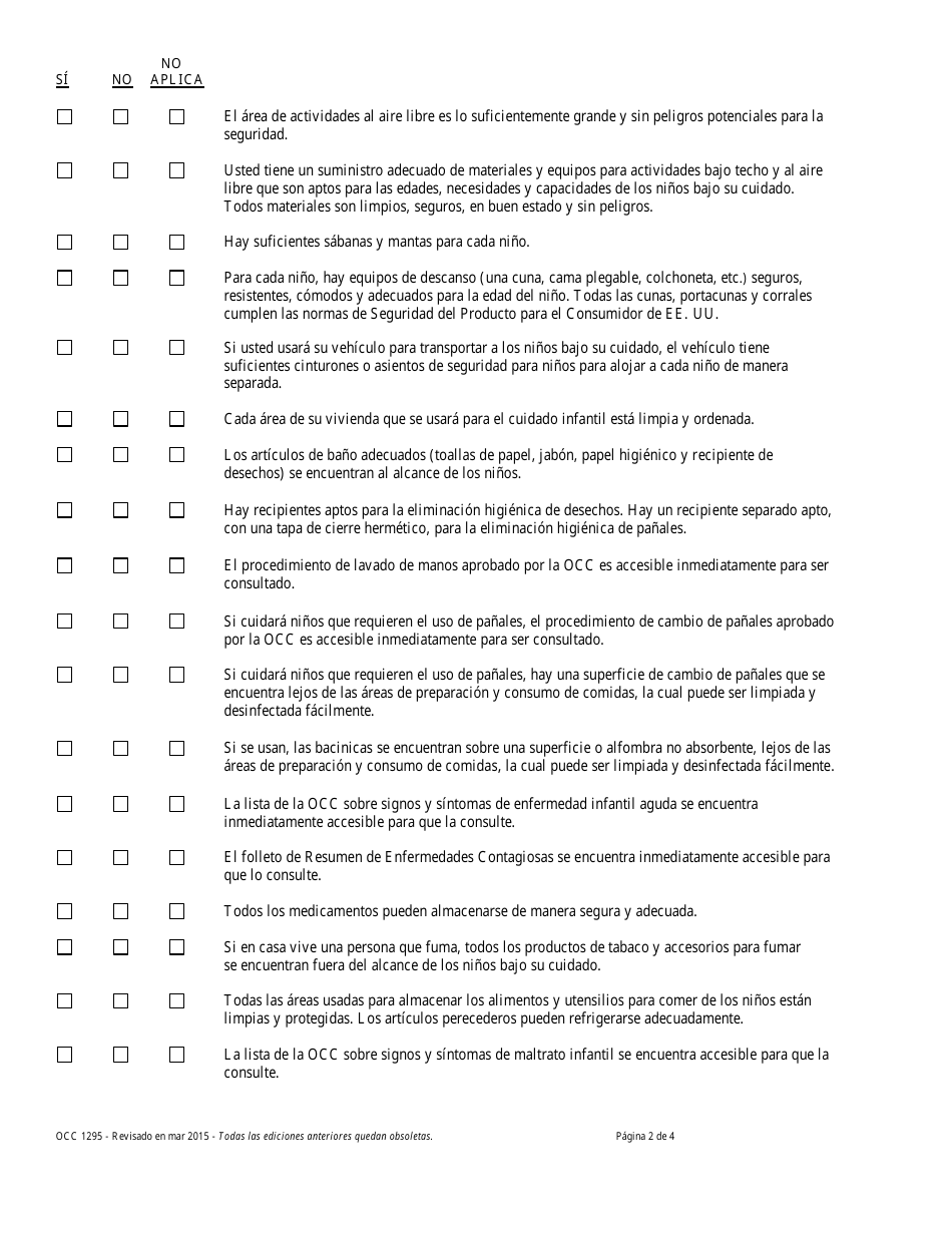 Formulario OCC1295 Guia De Autoevaluacion De Guarderia Infantil - Maryland (Spanish), Page 2