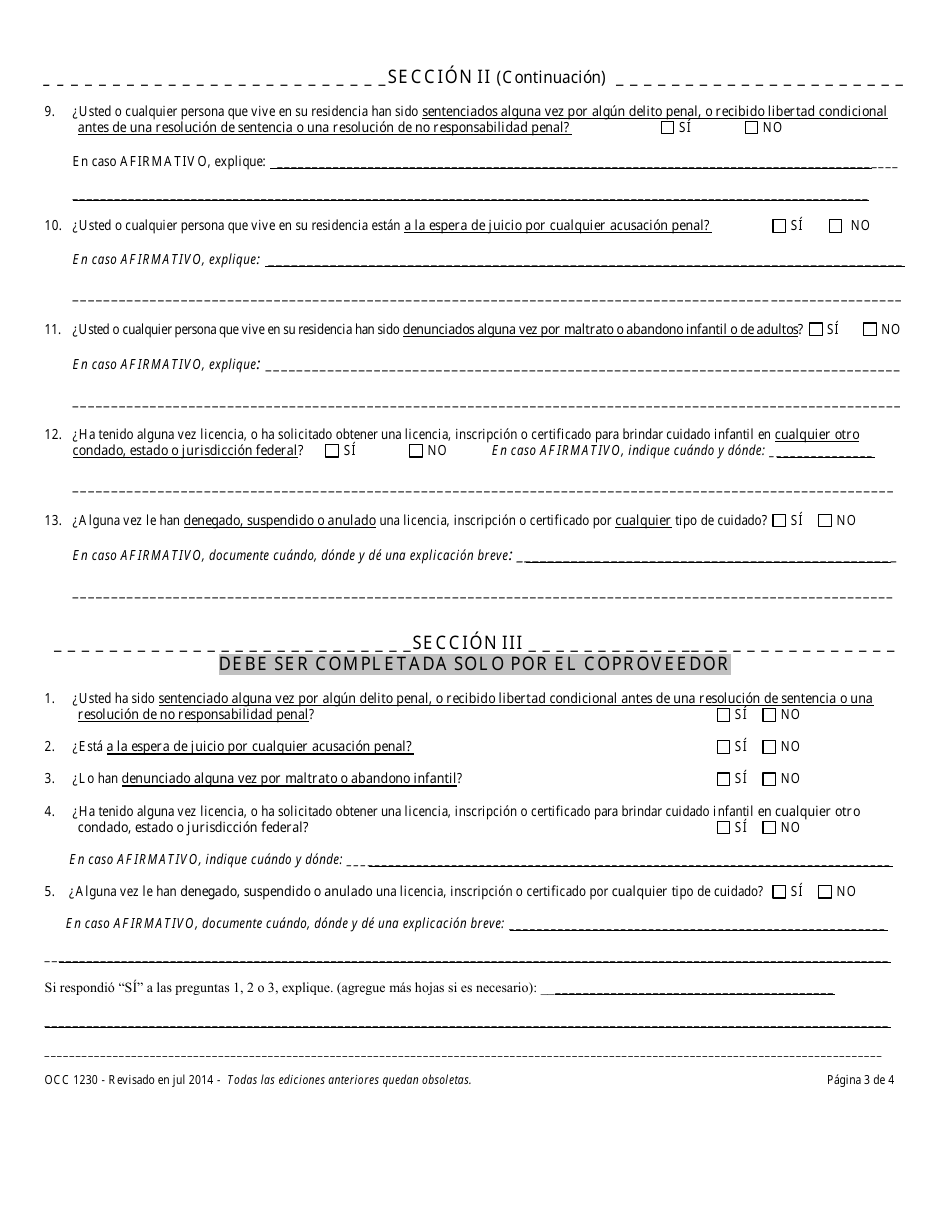 Formulario OCC1230 Solicitud De Inscripcion De Guarderia Familiar - Maryland (Spanish), Page 3