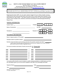 Form MDE/WMA/COM.006B &quot;Ground Water Rule Monitoring Report Form (Ground Water Systems Only)&quot; - Maryland