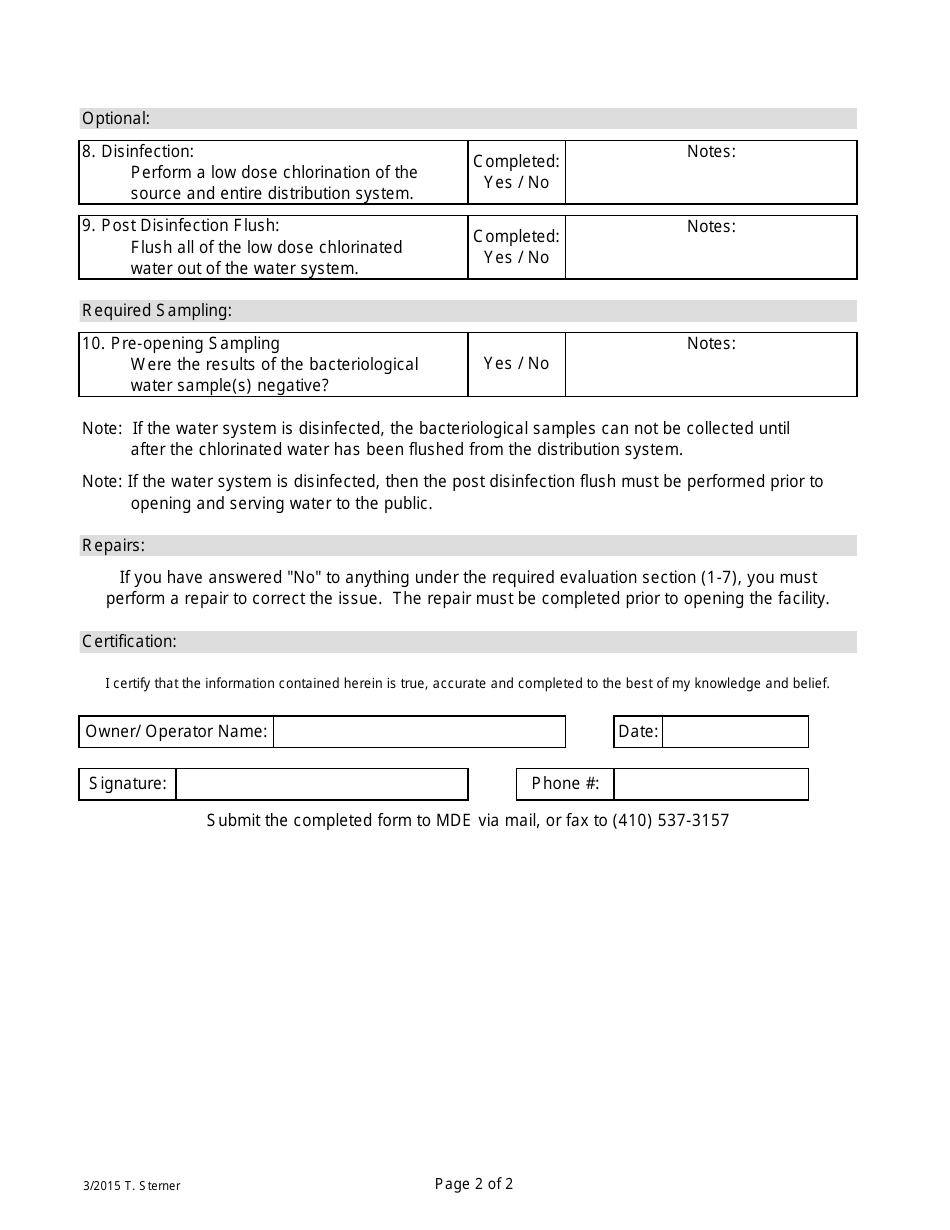 Rtcr Start-Up Procedure Form (Transient) - Maryland, Page 2