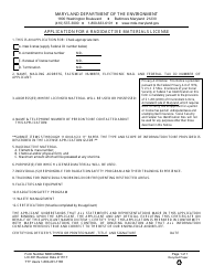 Form MDE/ARMA/LIC.001 &quot;Application for a Radioactive Materials License&quot; - Maryland