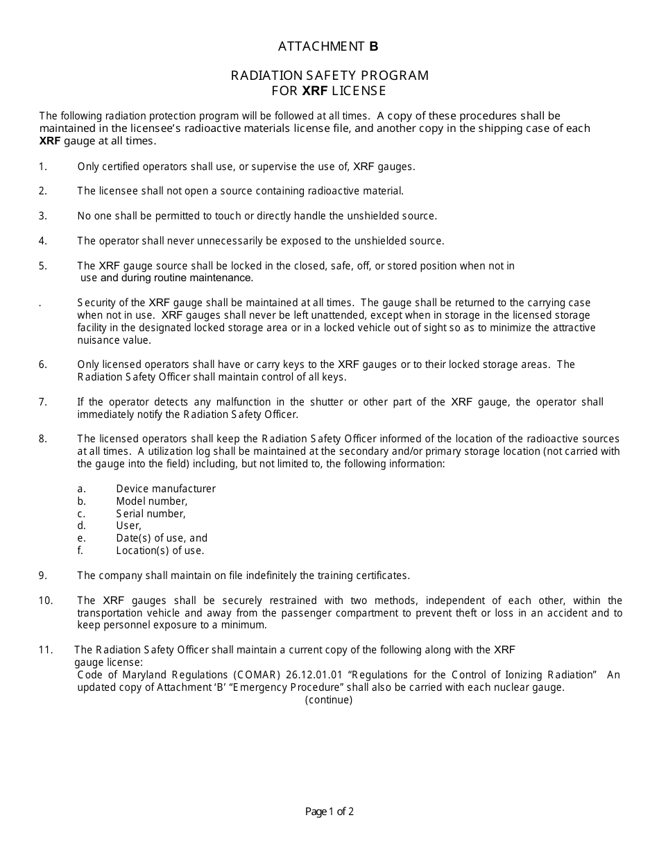 Application for Radioactive Material License Authorizing the Use of Sealed Sources in Xrf Devices - Maryland, Page 5