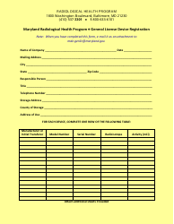Document preview: General License Device Registration Form - Maryland Radiological Health Program - Maryland