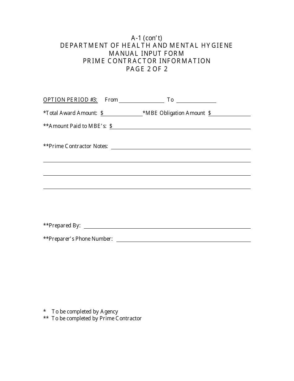 Form A-1 Manual Input Form - Prime Contractor Information - Maryland, Page 2