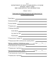 Form A-2 Manual Input Form - Mbe Subcontractor Information - Maryland