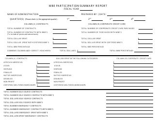 Document preview: Mbe Participation Summary Report Form - Maryland