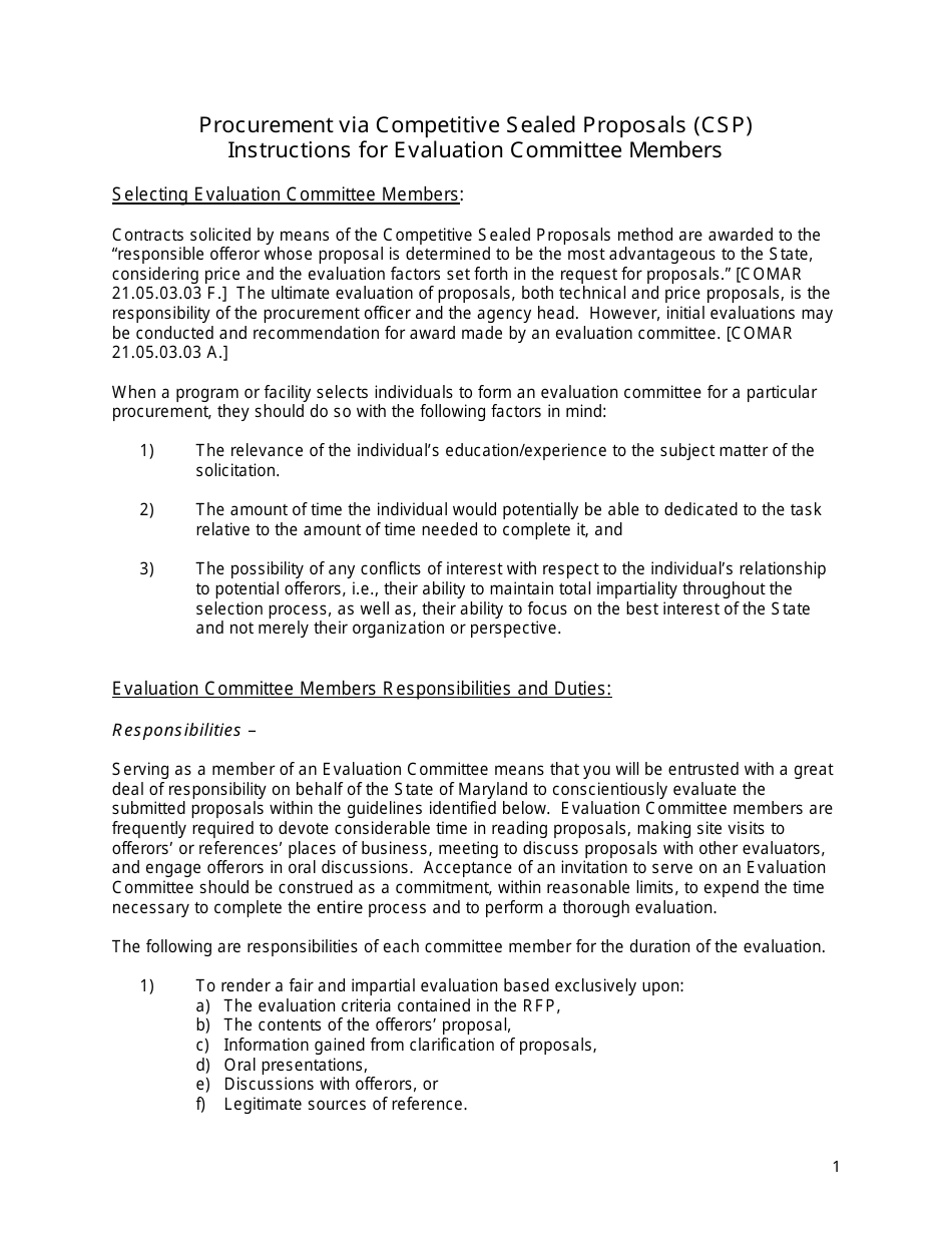 Dhmh Certification of Impartiality for Members of Evaluation Committee - Maryland, Page 1