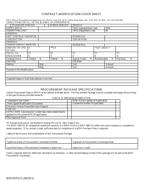 Contract Modification Cover Sheet - Maryland