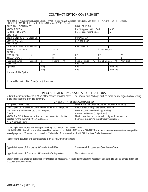Contract Option Cover Sheet - Maryland