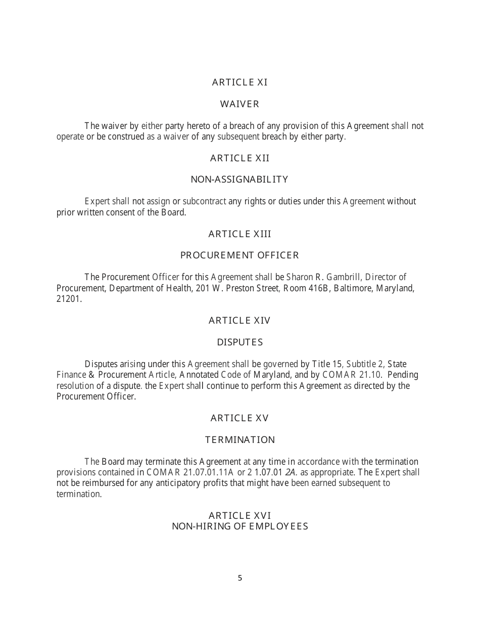 Expert Witness Agreement Form - Maryland, Page 5