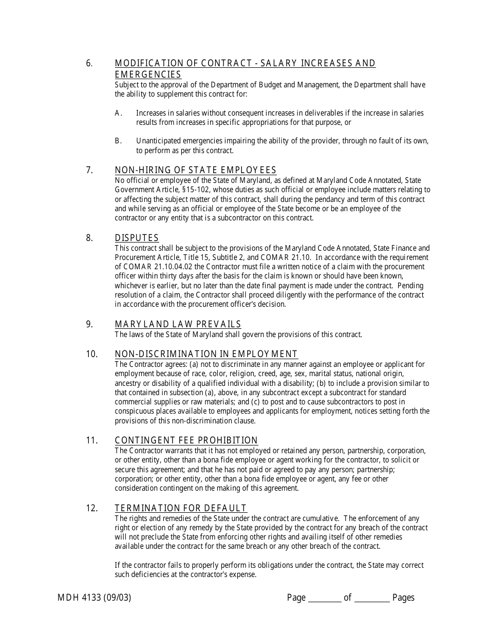 Form MDH4133 Human Service Funding Agreement - Maryland, Page 10
