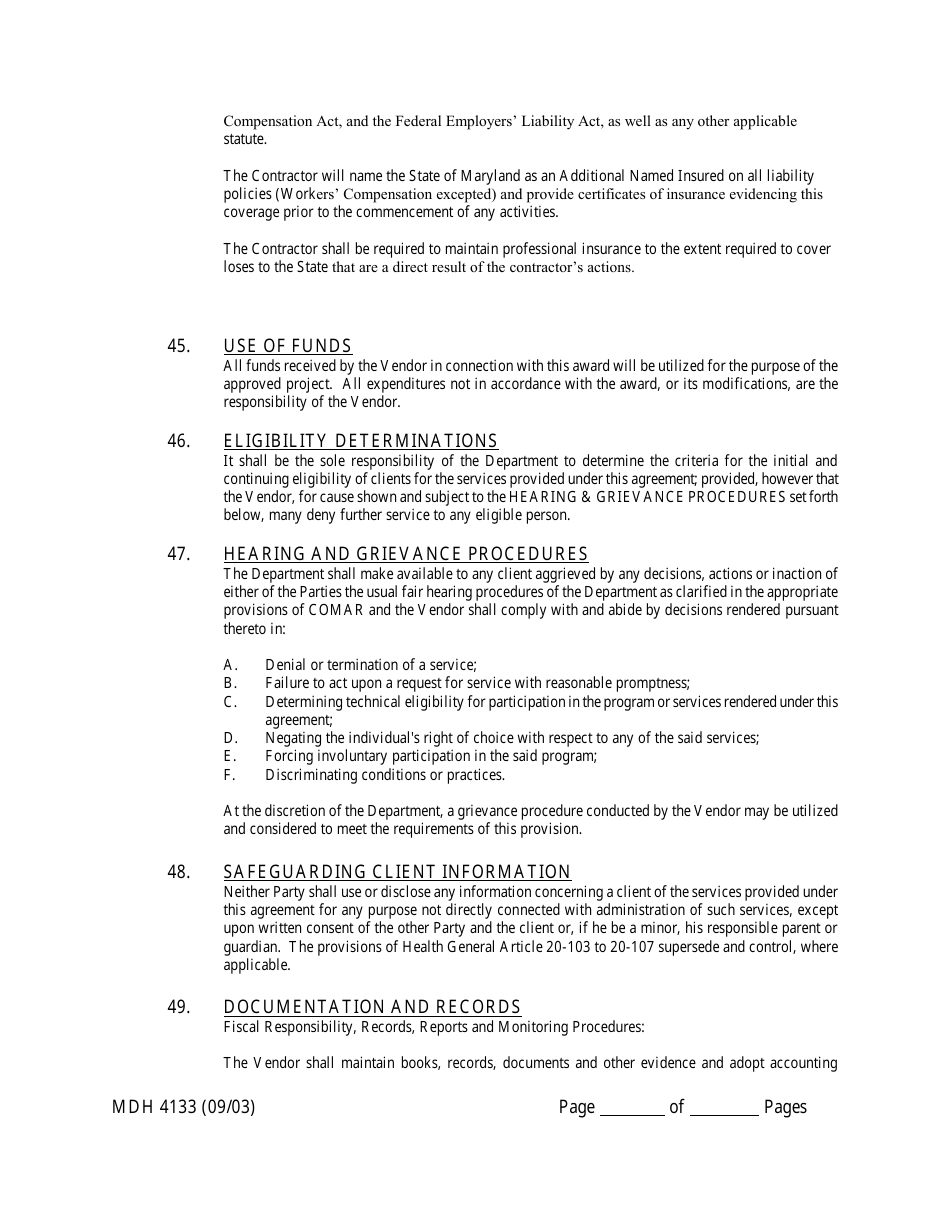 Form MDH4133 Human Service Funding Agreement - Maryland, Page 19