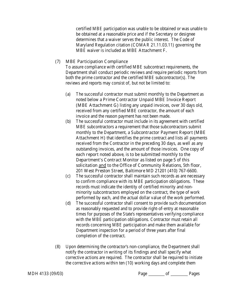 Form MDH4133 Human Service Funding Agreement - Maryland, Page 6