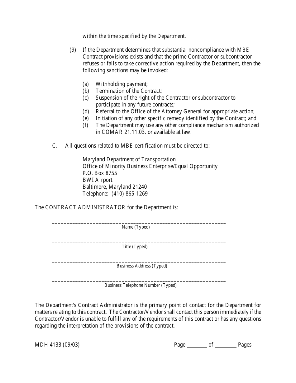 Form MDH4133 Human Service Funding Agreement - Maryland, Page 7
