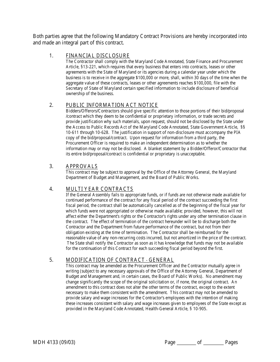 Form MDH4133 Human Service Funding Agreement - Maryland, Page 9