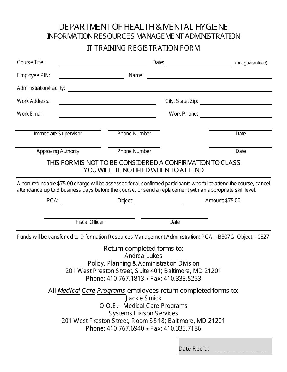It Training Registration Form - Maryland, Page 1