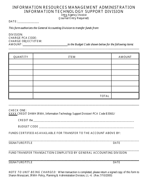 Intra Agency Invoice Form - Maryland