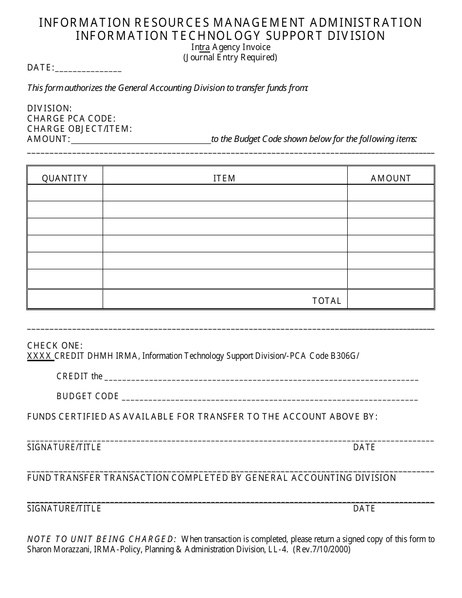 Intra Agency Invoice Form - Maryland, Page 1