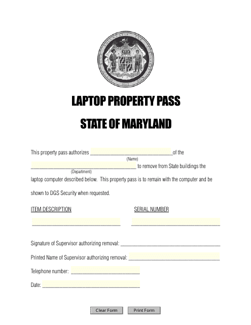 Laptop Property Pass - Maryland