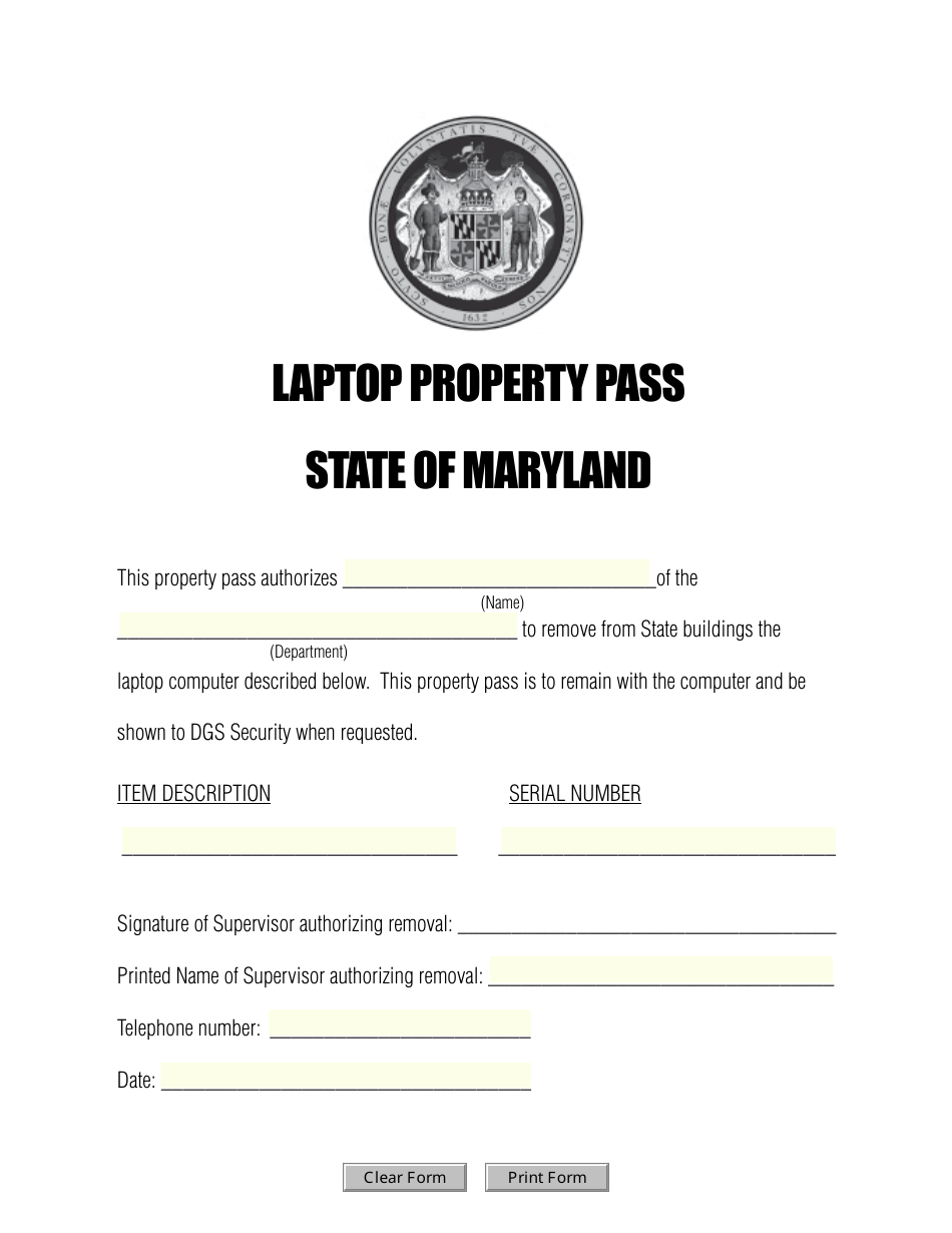 Laptop Property Pass - Maryland, Page 1