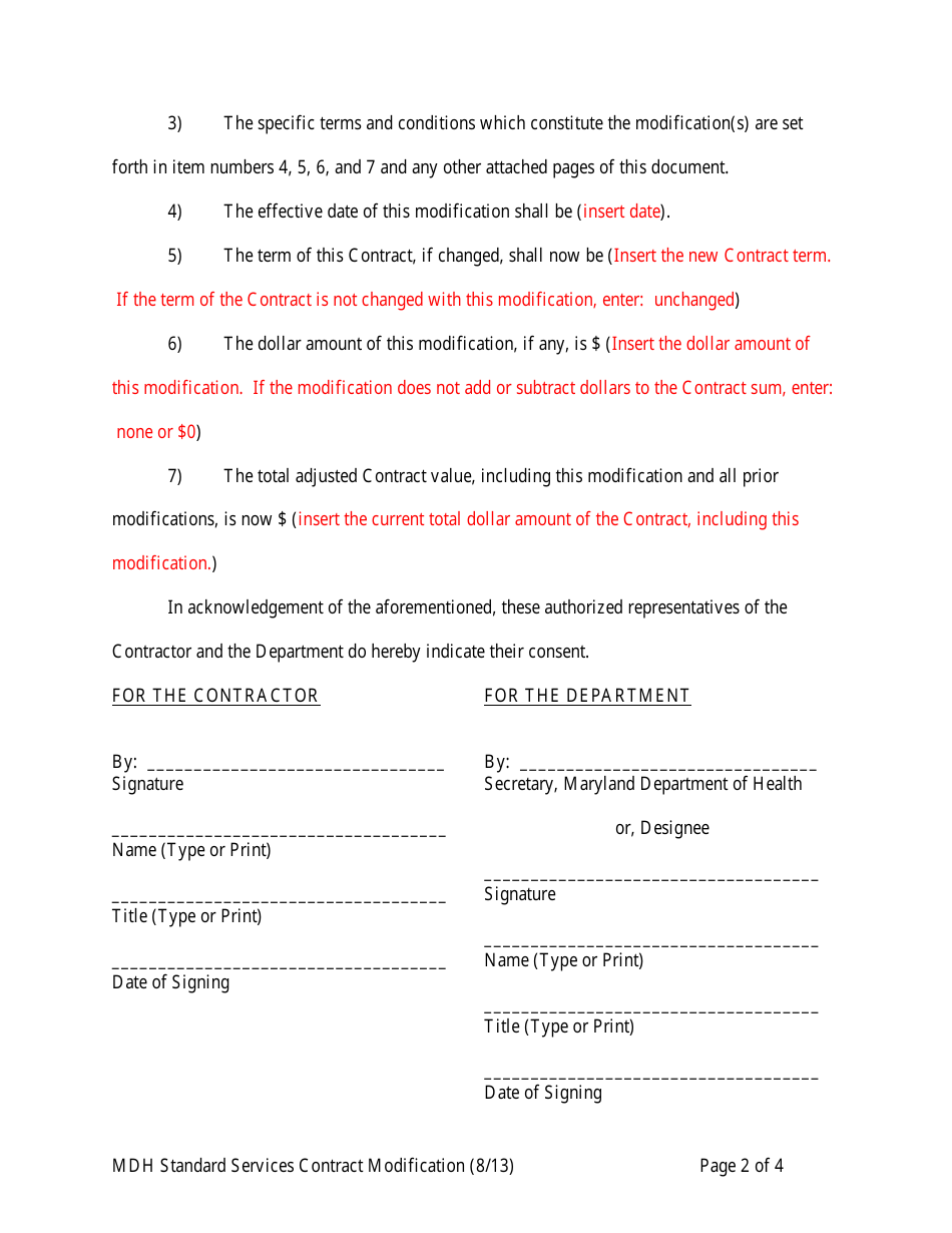 Standard Modification Form - Maryland, Page 2